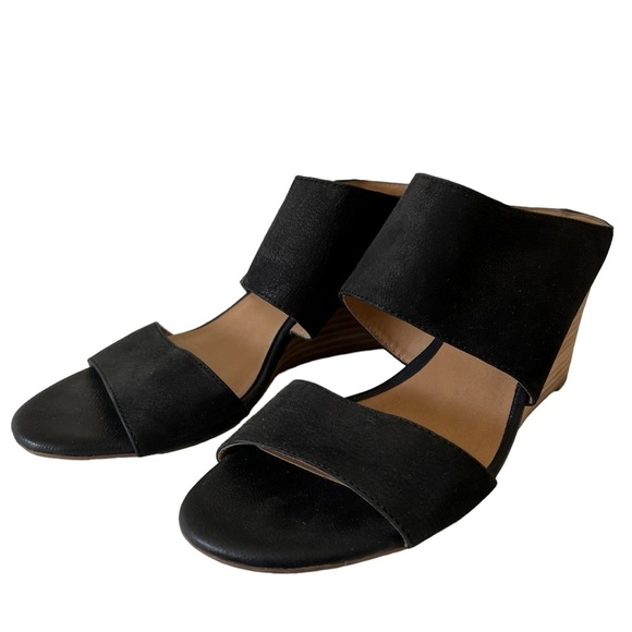 Franco Sarto 8 Black Wedge Leather Sandals - Picture 1 of 8